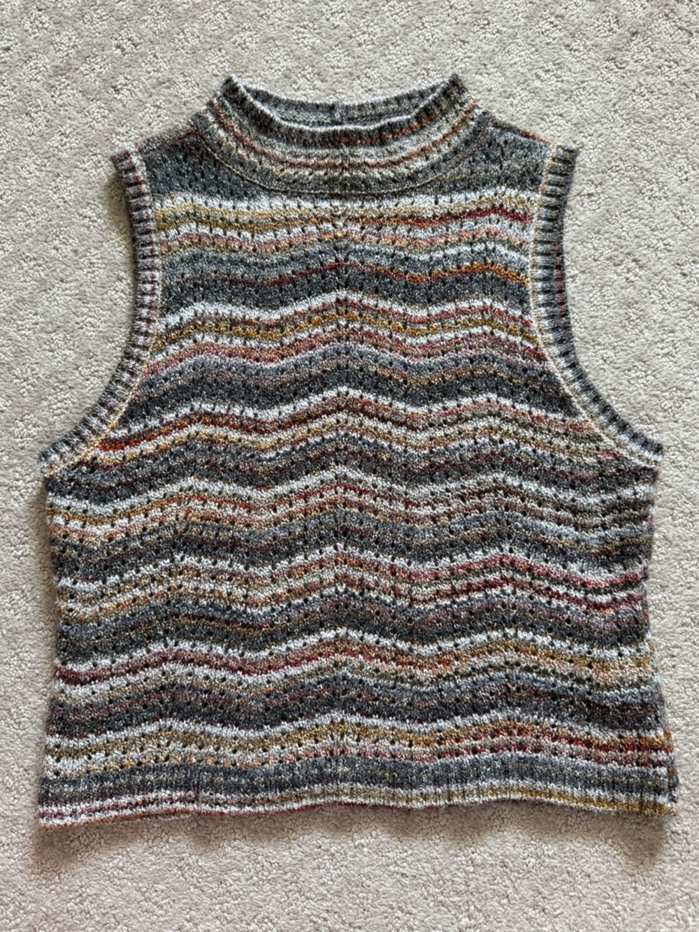 Fair Isle Knit Sweater Vest Mock Neck Cropped Muted Multicolor Boho Cottagecore